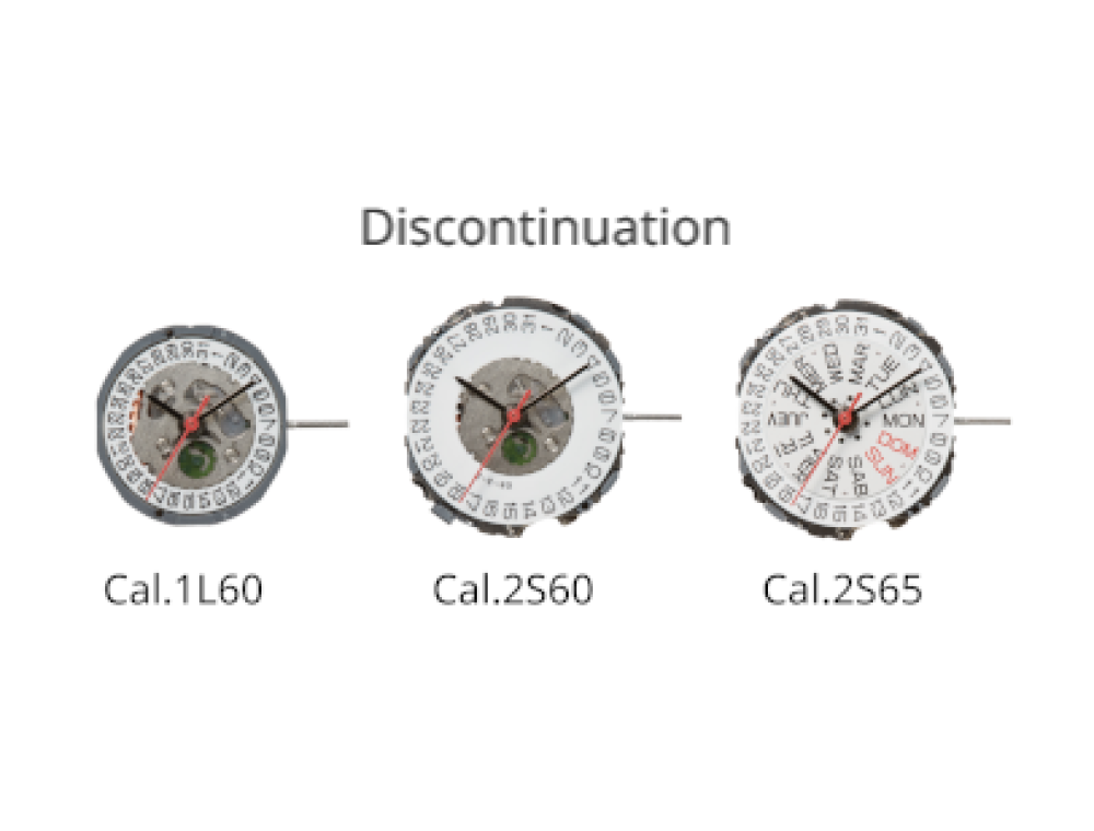 Notice of Discontinuation: 10 Year Battery line  Cal.1L60, Cal.2S60, Cal.2S65